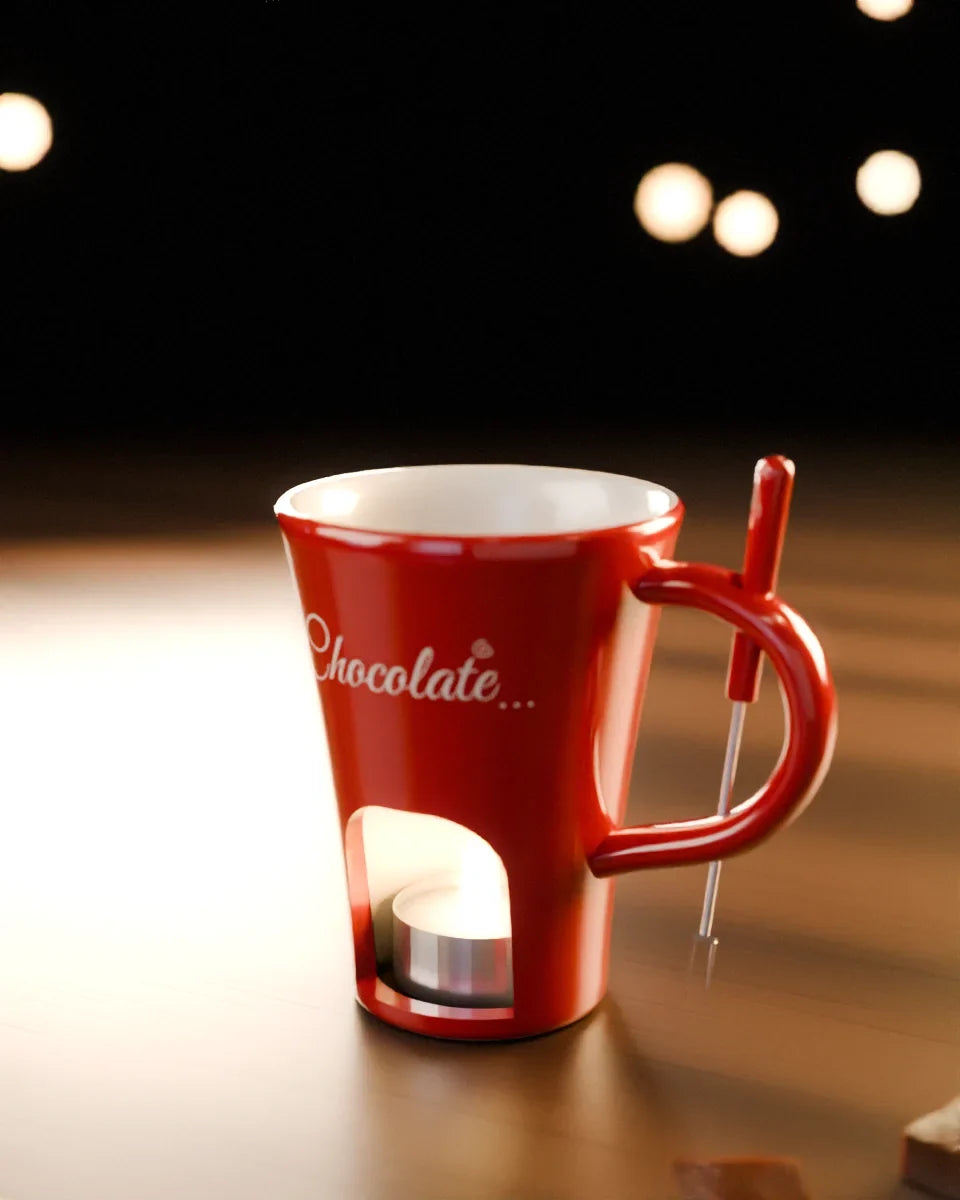 Fondue-Tasse von der Seite mit Teelicht-Öffnung